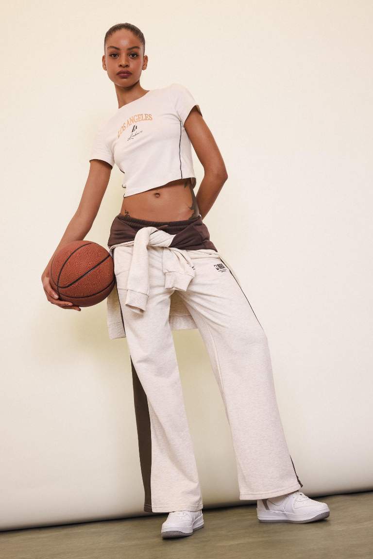 DeFactoFit NBA Wordmark Pocketed Wide Leg Thick Sweatpants