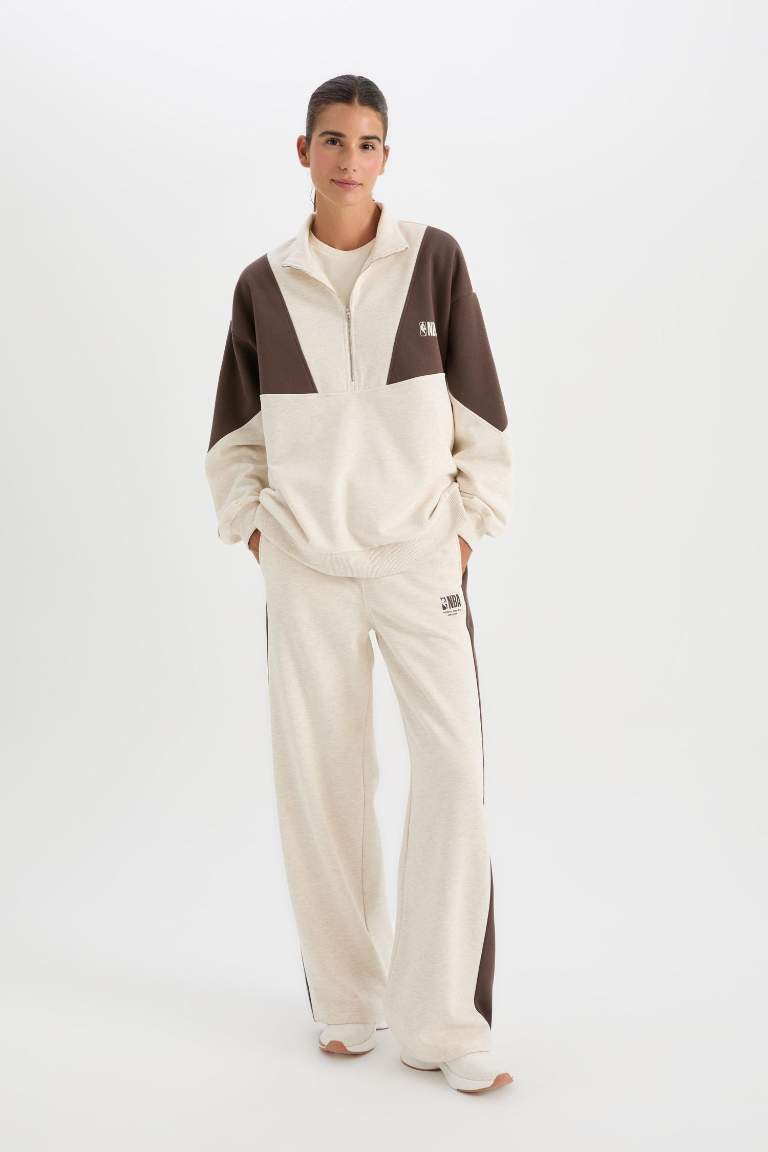 DeFactoFit NBA Wordmark Pocketed Wide Leg Thick Sweatpants