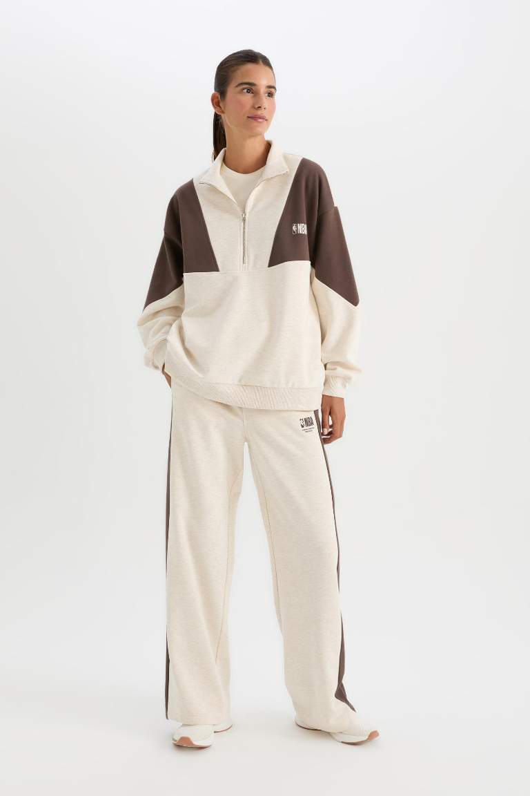 DeFactoFit NBA Wordmark Pocketed Wide Leg Thick Sweatpants
