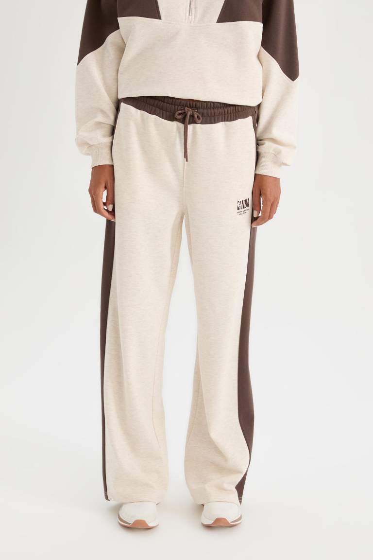 DeFactoFit NBA Wordmark Pocketed Wide Leg Thick Sweatpants