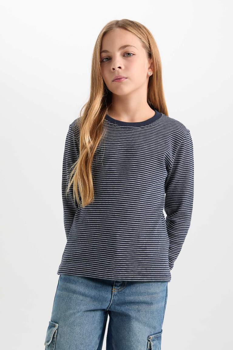 Girl Slim Fit Crew Neck Striped T-Shirt