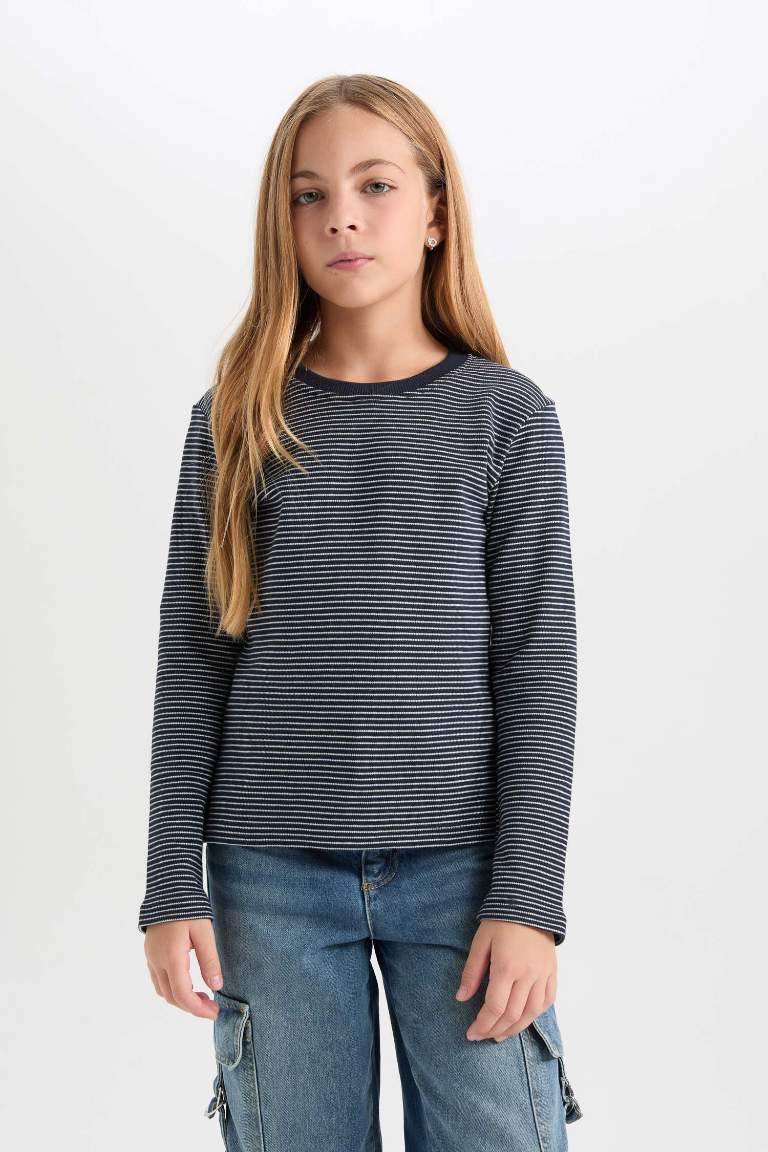 Girl Slim Fit Crew Neck Striped T-Shirt