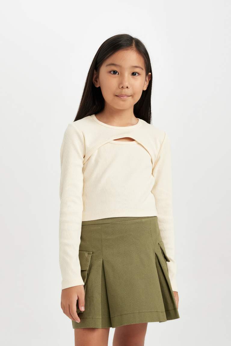 Girl Slim Fit Crew Neck Corduroy T-Shirt