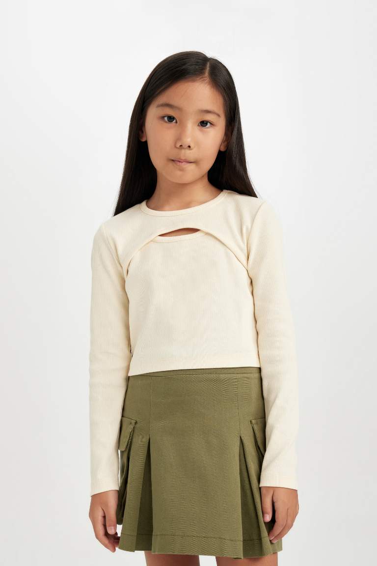 Girl Slim Fit Crew Neck Corduroy T-Shirt