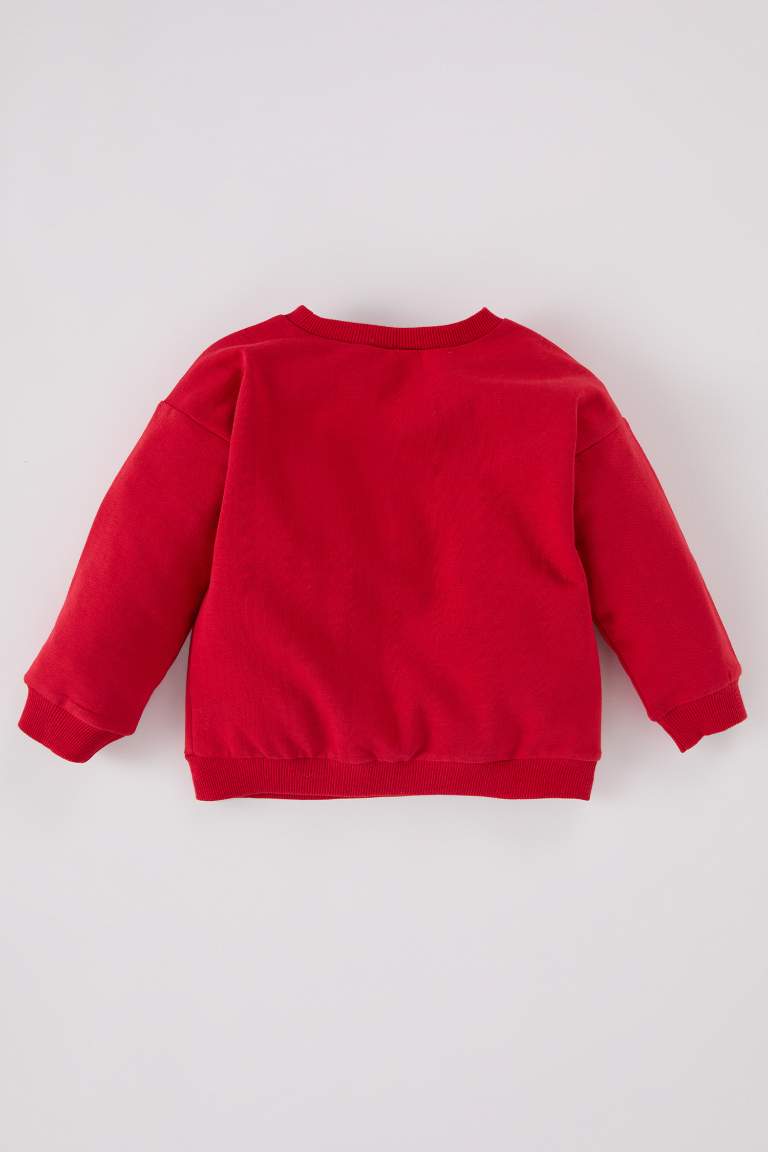 Erkek Bebek Bisiklet Yaka Baskılı İçi Yumuşak Tüylü Sweatshirt