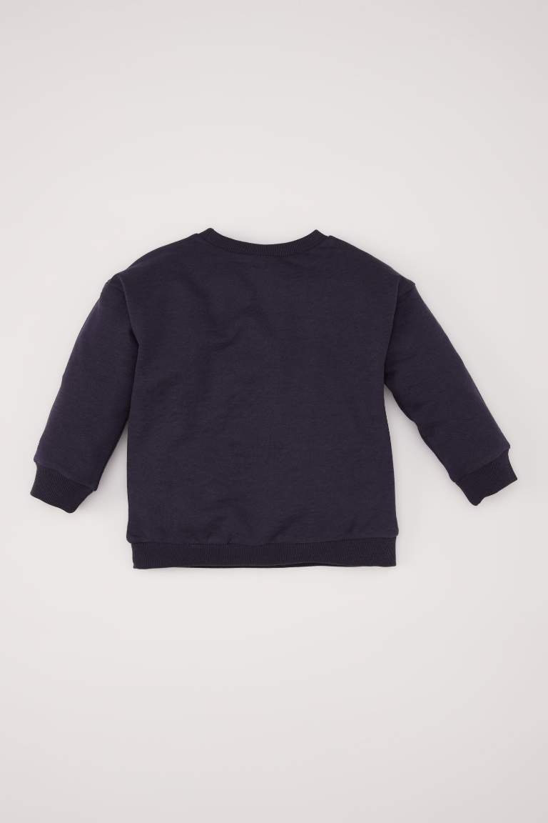 Erkek Bebek Bisiklet Yaka Baskılı İçi Yumuşak Tüylü Sweatshirt
