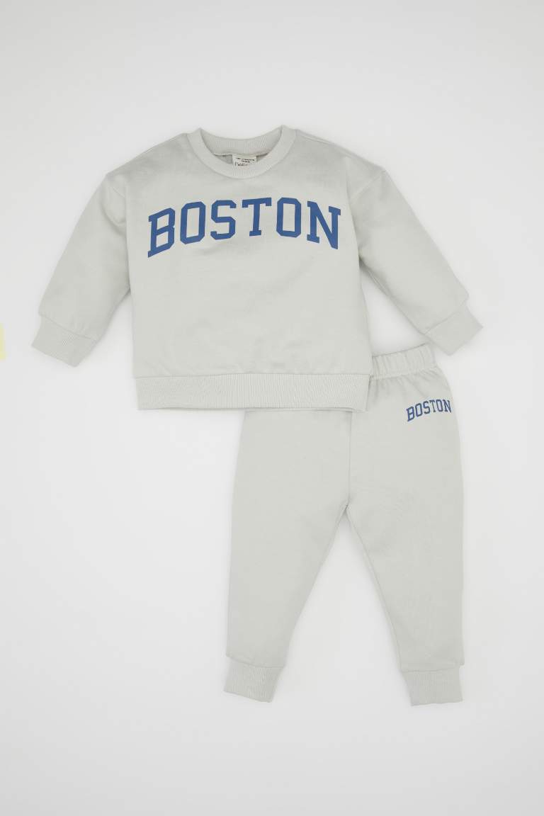 Baby Boy Printed Crew Neck Sweatshirt Sweatpants 2 Piece Set