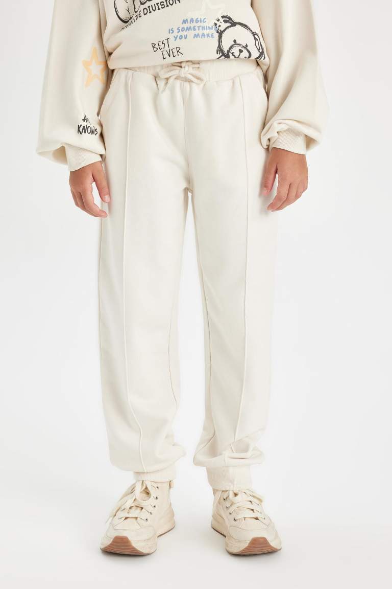 Kız Çocuk Beli Paçası Lastikli Cepli Basic Düz Jogger Eşofman Altı