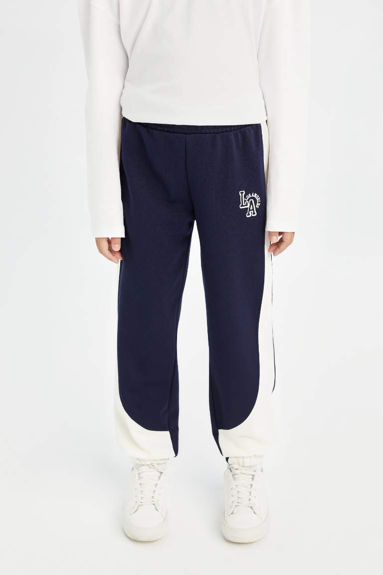 Girl Printed Waist Leg Elastic Blue Jogger Sweatpants