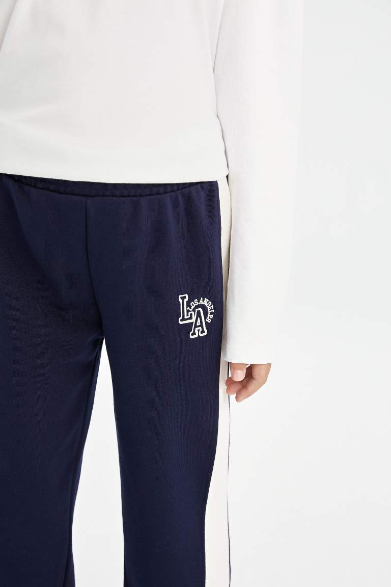 Girl Printed Waist Leg Elastic Blue Jogger Sweatpants