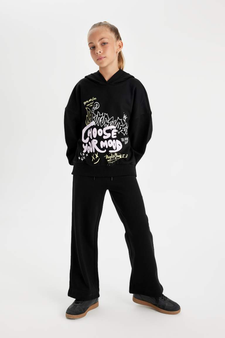 Girl Black Wide Leg Basic Sweatpants