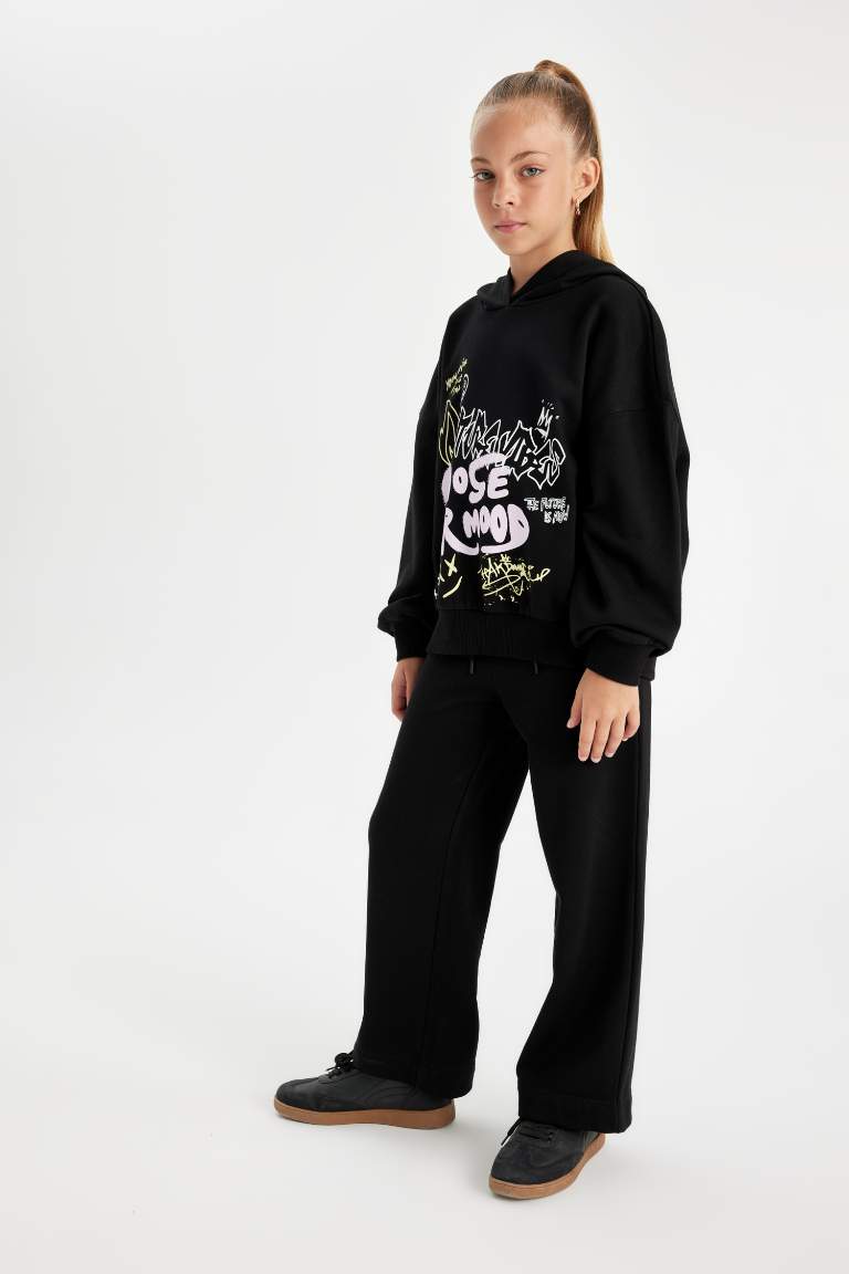 Girl Black Wide Leg Basic Sweatpants