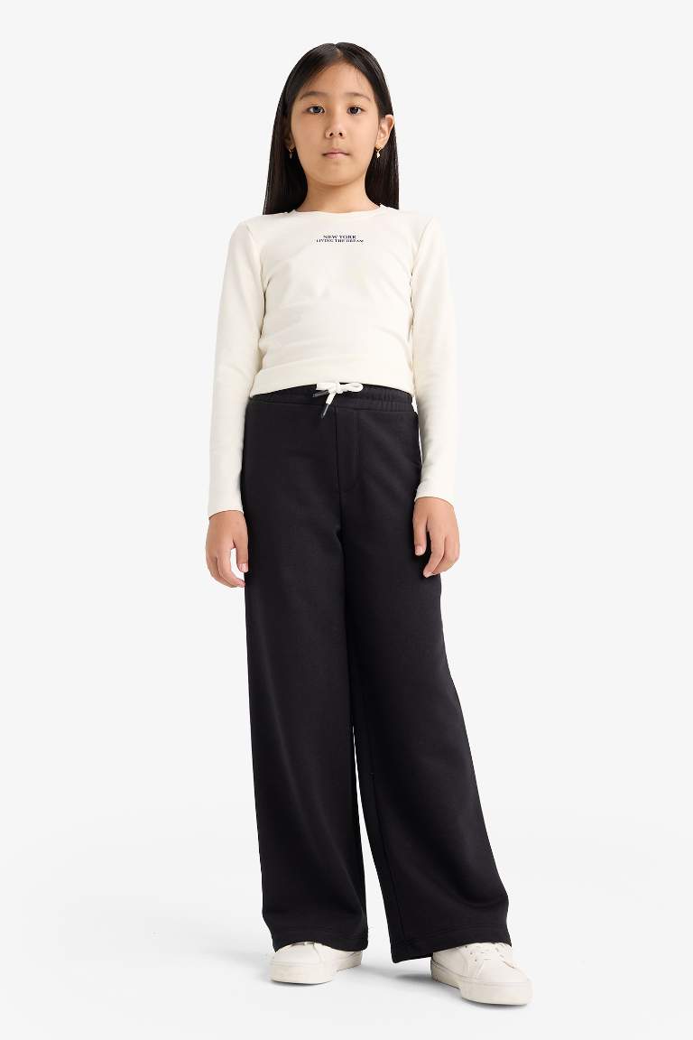 Kız Çocuk Wide Leg Beli Lastikli Geniş Paça Eşofman Altı