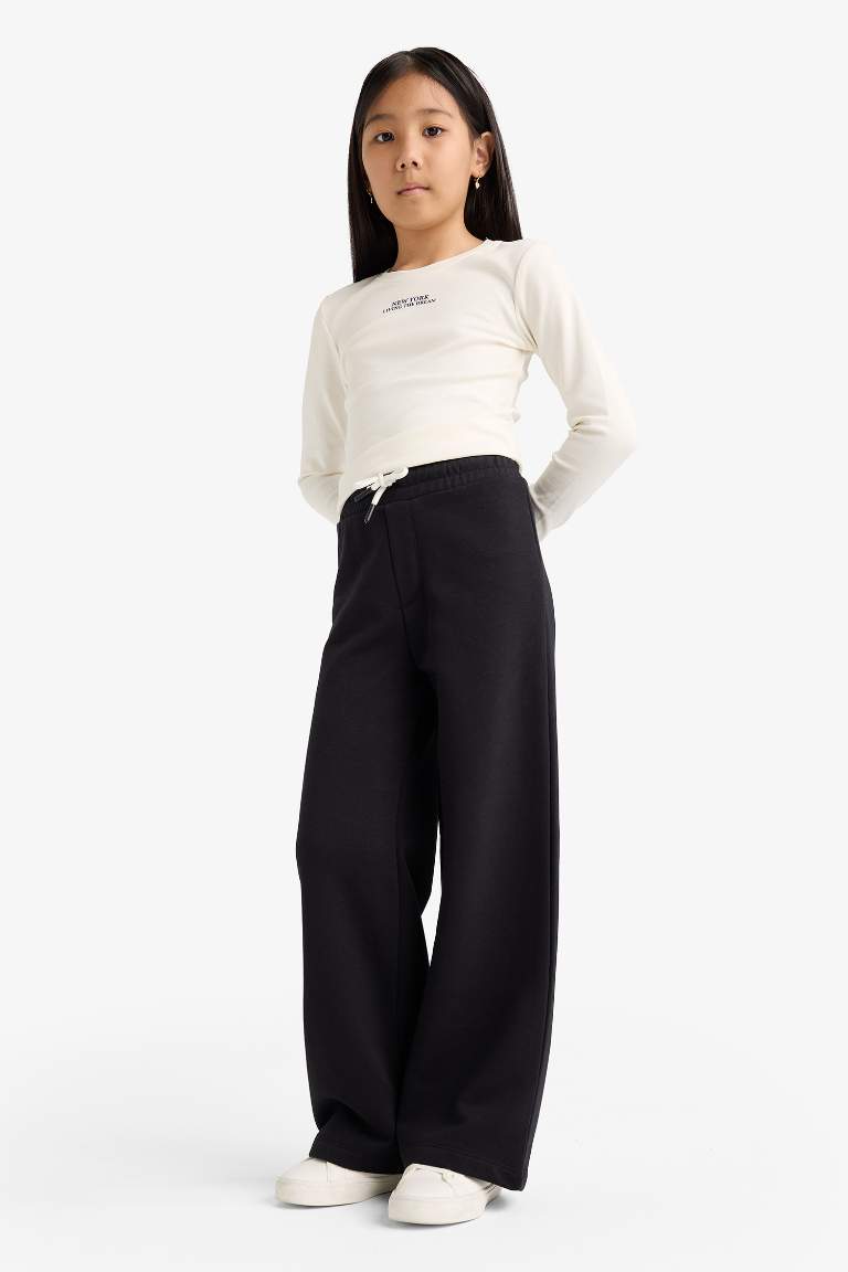 Kız Çocuk Wide Leg Beli Lastikli Geniş Paça Eşofman Altı