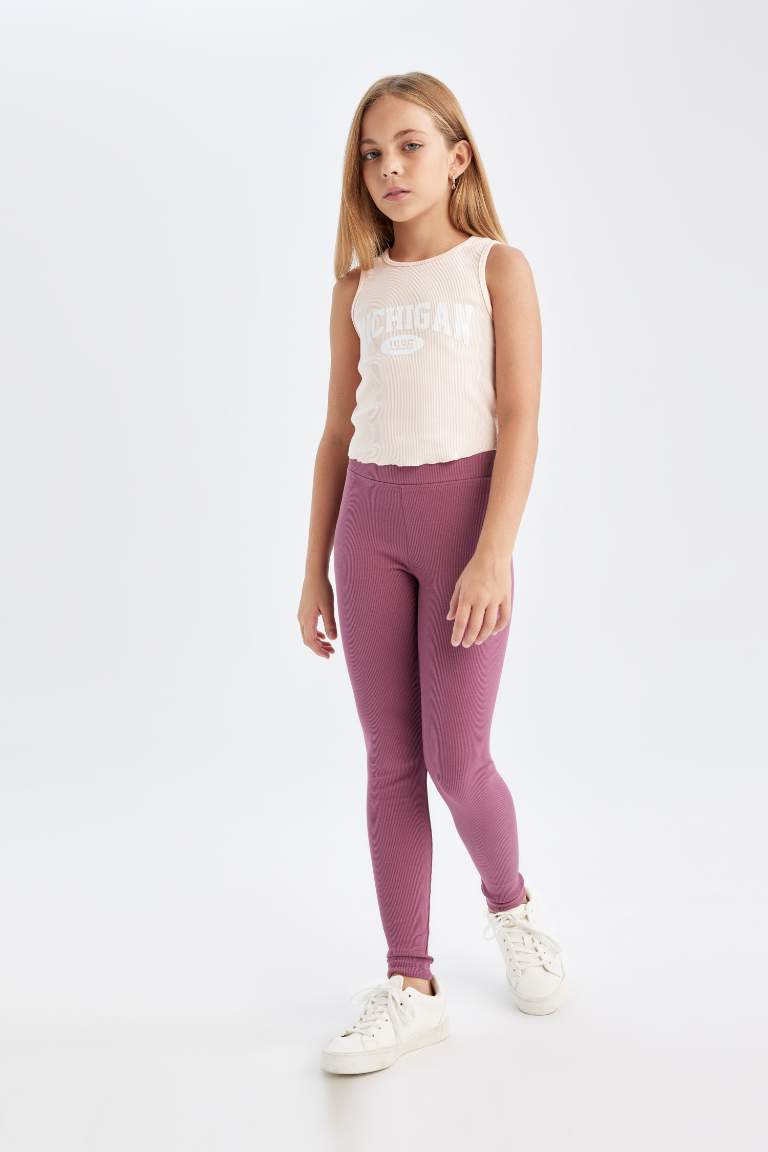 Leggings en maille côtelée avec étiquette pour fille Coupe standard