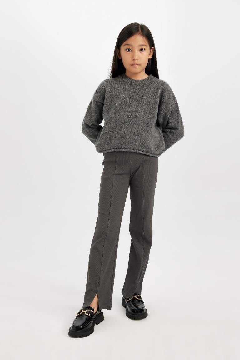 Kız Çocuk İspanyol Paça Yırtmaçlı Standart Boy Fitilli Kaşkorse Tayt