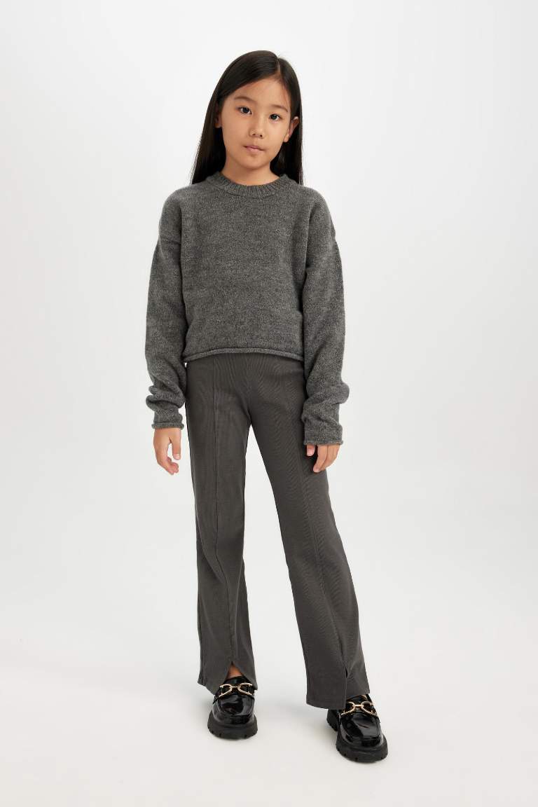 Kız Çocuk İspanyol Paça Yırtmaçlı Standart Boy Fitilli Kaşkorse Tayt