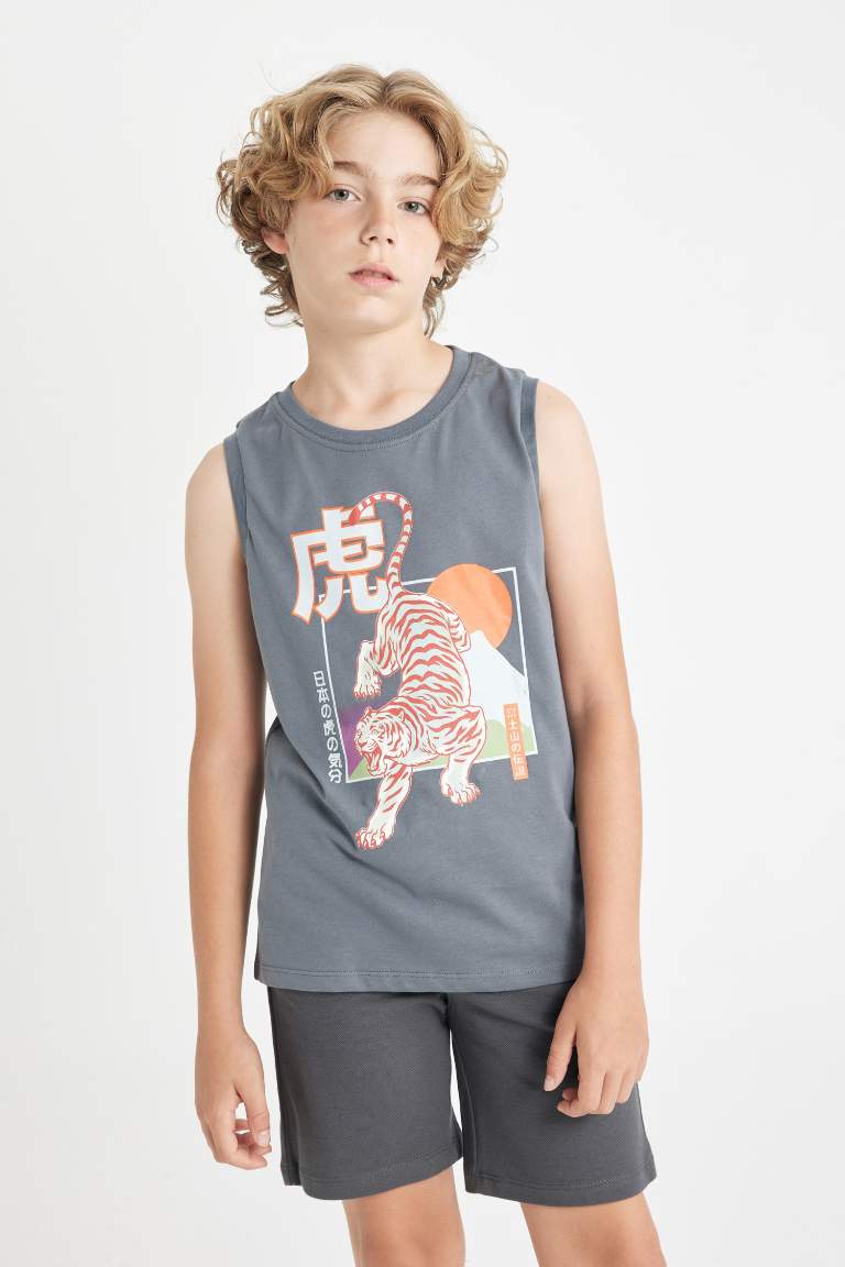 Boy Crew Neck Tiger Printed Sleeveless T-Shirt