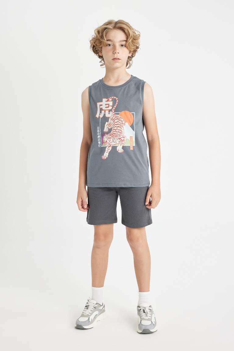 Boy Crew Neck Tiger Printed Sleeveless T-Shirt