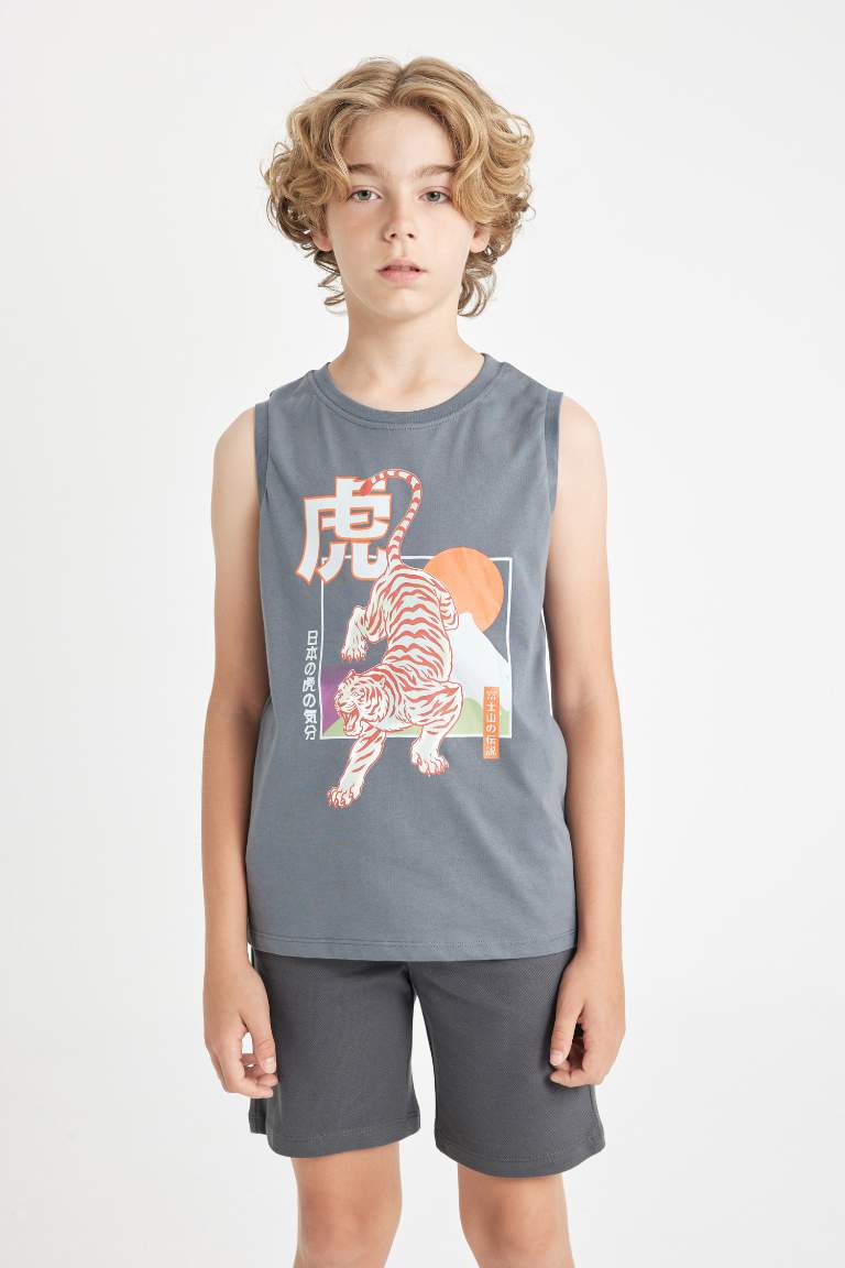 Boy Crew Neck Tiger Printed Sleeveless T-Shirt