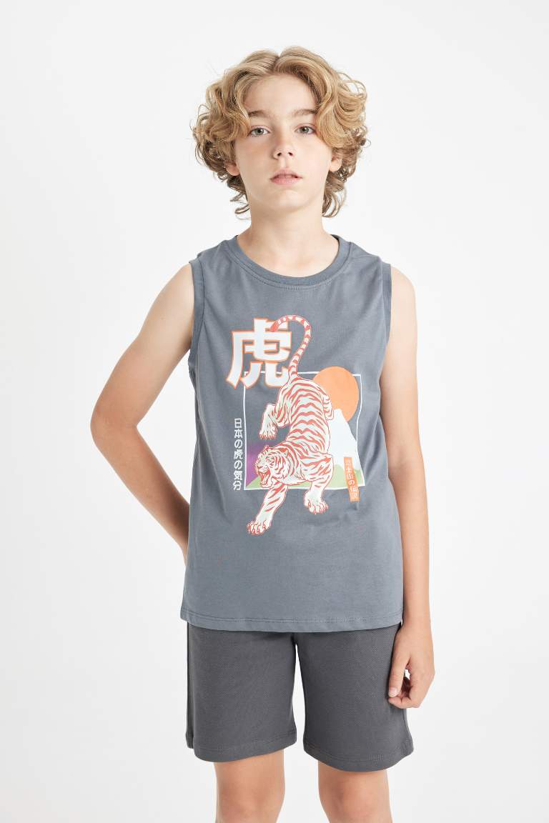 Boy Crew Neck Tiger Printed Sleeveless T-Shirt