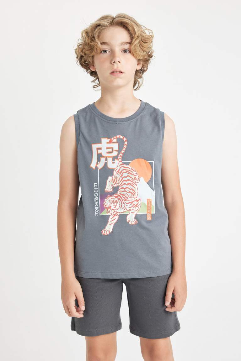 Boy Crew Neck Tiger Printed Sleeveless T-Shirt