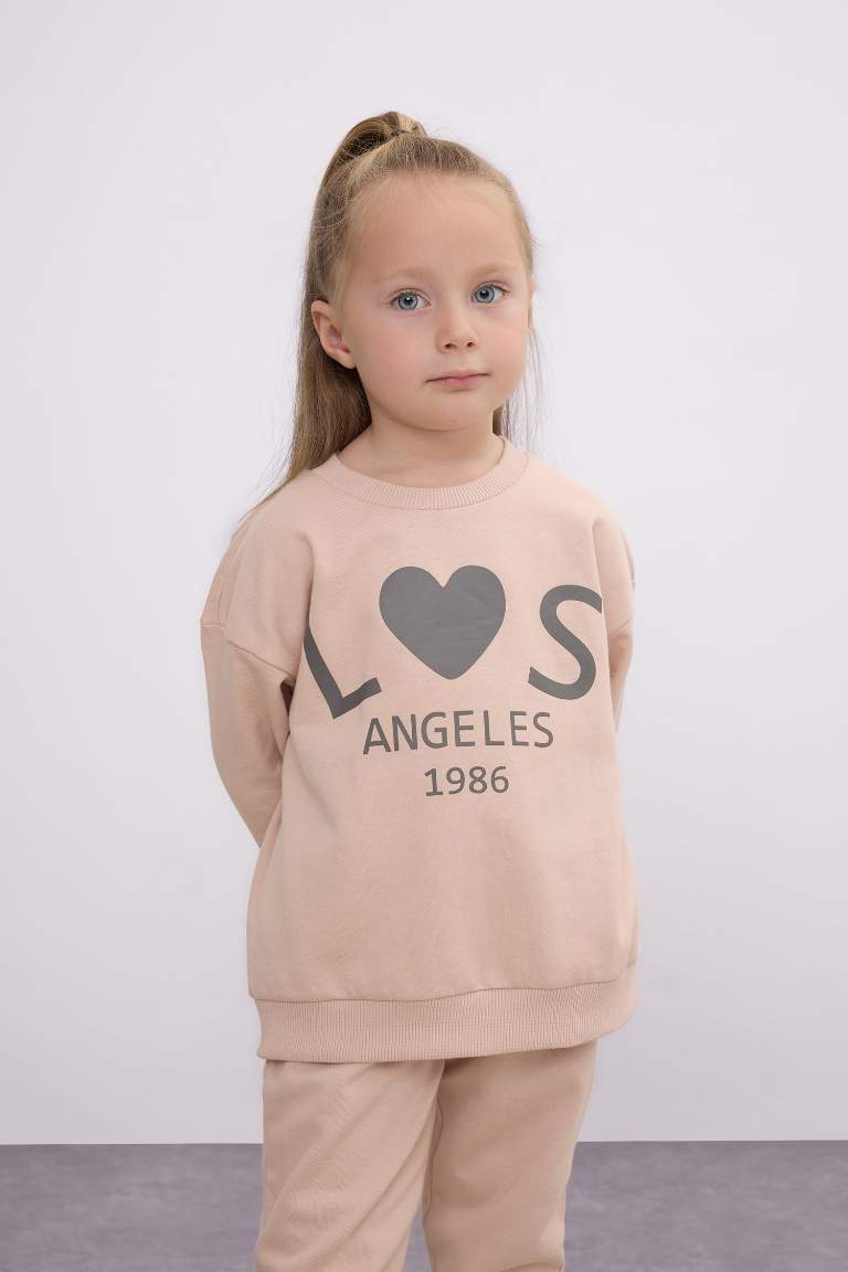 Girl Slogan Printed Sweatshirt Fabric 2 Piece Set