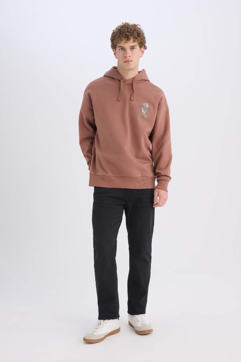 Boxy Fit Kapüşonlu Sırt Baskılı Sweatshirt