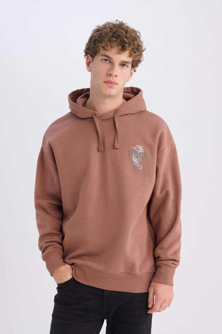 Boxy Fit Kapüşonlu Sırt Baskılı Sweatshirt