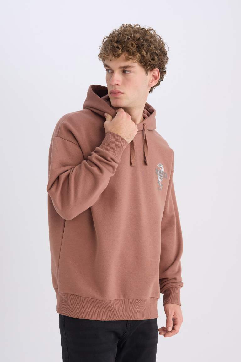 Boxy Fit Kapüşonlu Sırt Baskılı Sweatshirt