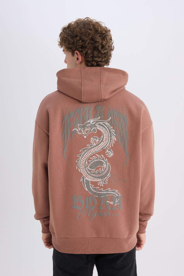 Boxy Fit Kapüşonlu Sırt Baskılı Sweatshirt