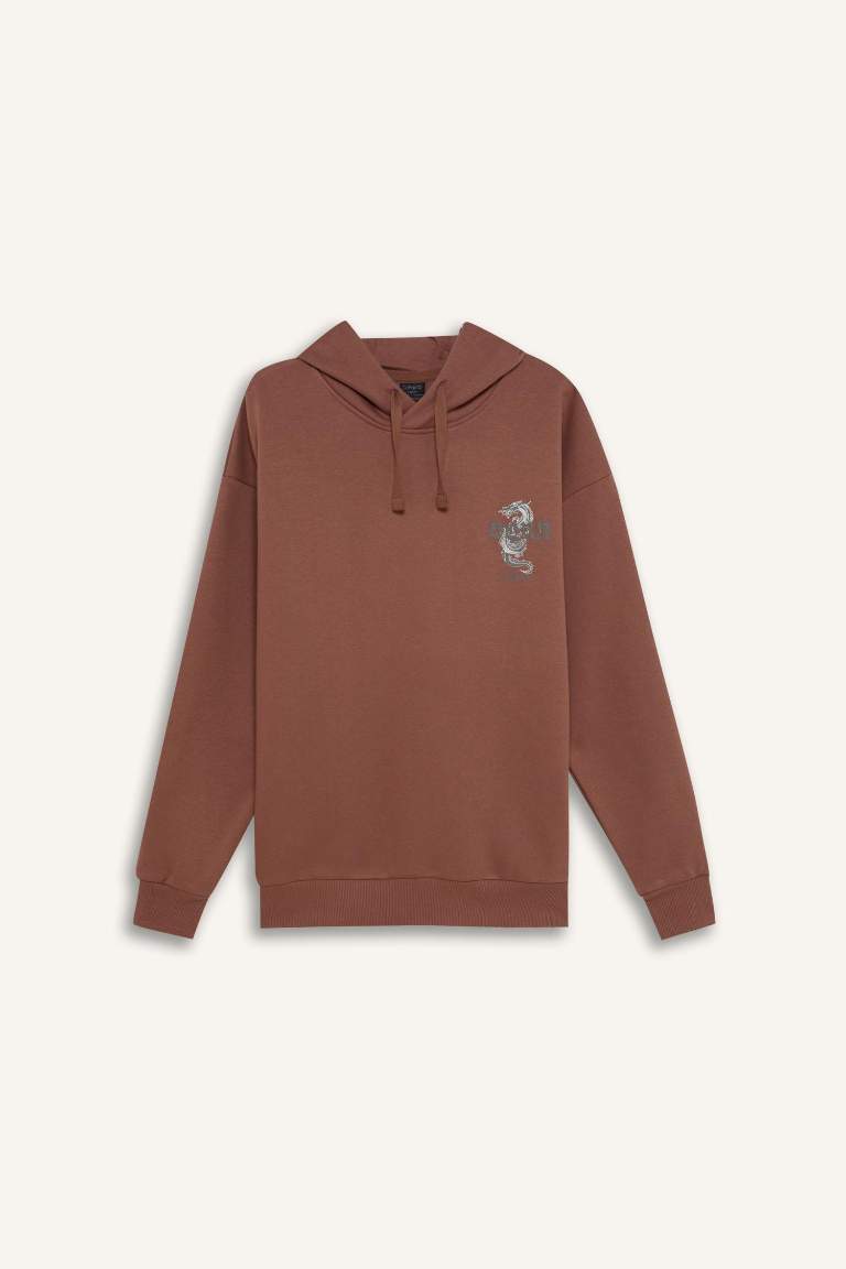 Boxy Fit Kapüşonlu Sırt Baskılı Sweatshirt