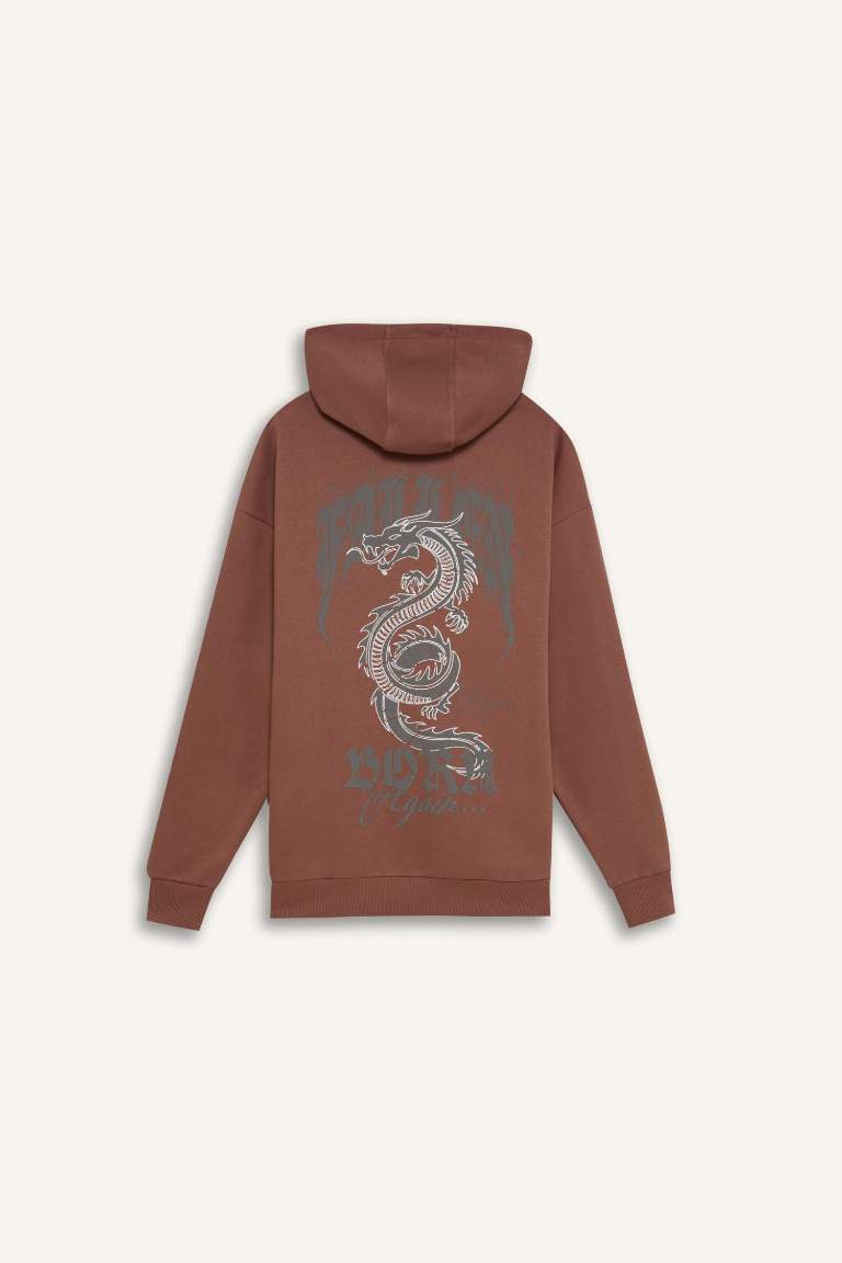 Boxy Fit Kapüşonlu Sırt Baskılı Sweatshirt
