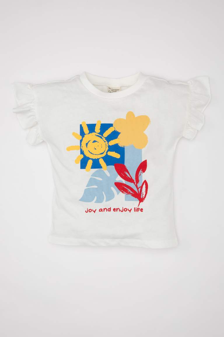 T-Shirt à Manches Courtes à Fleurs Col Rond pour BéBé Fille