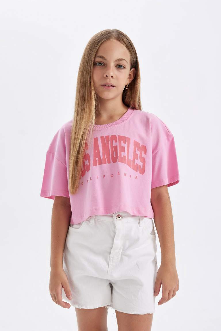 Girl Crew Neck Printed Crop T-Shirt