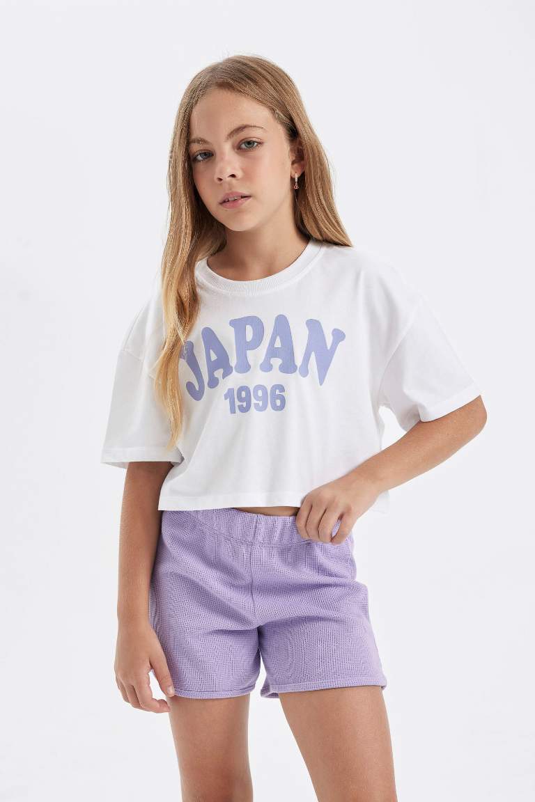 Girl Crew Neck Printed Crop T-Shirt