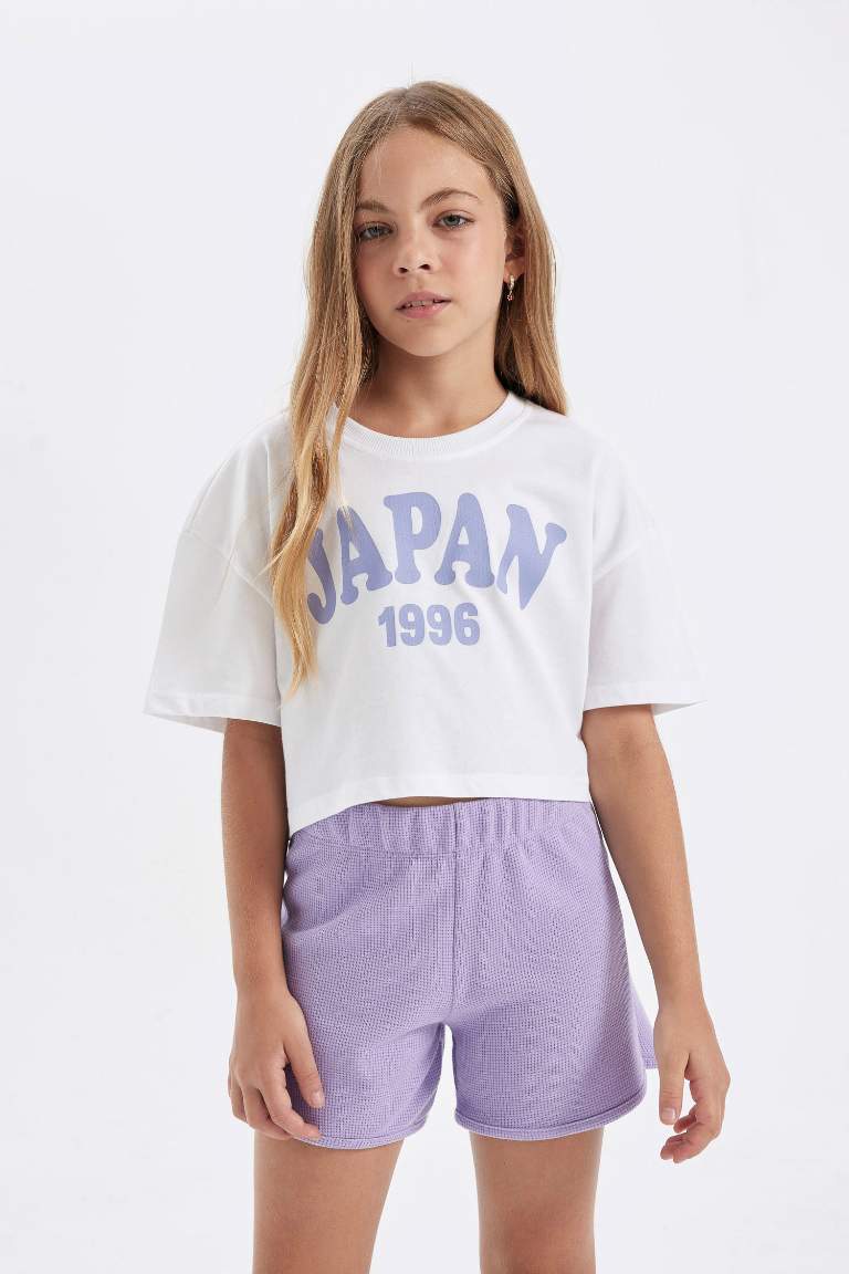 Girl Crew Neck Printed Crop T-Shirt