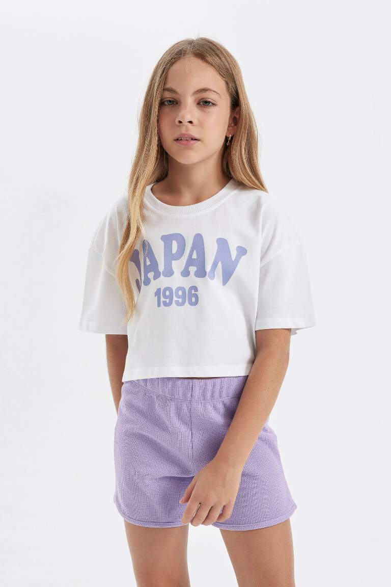 Girl Crew Neck Printed Crop T-Shirt