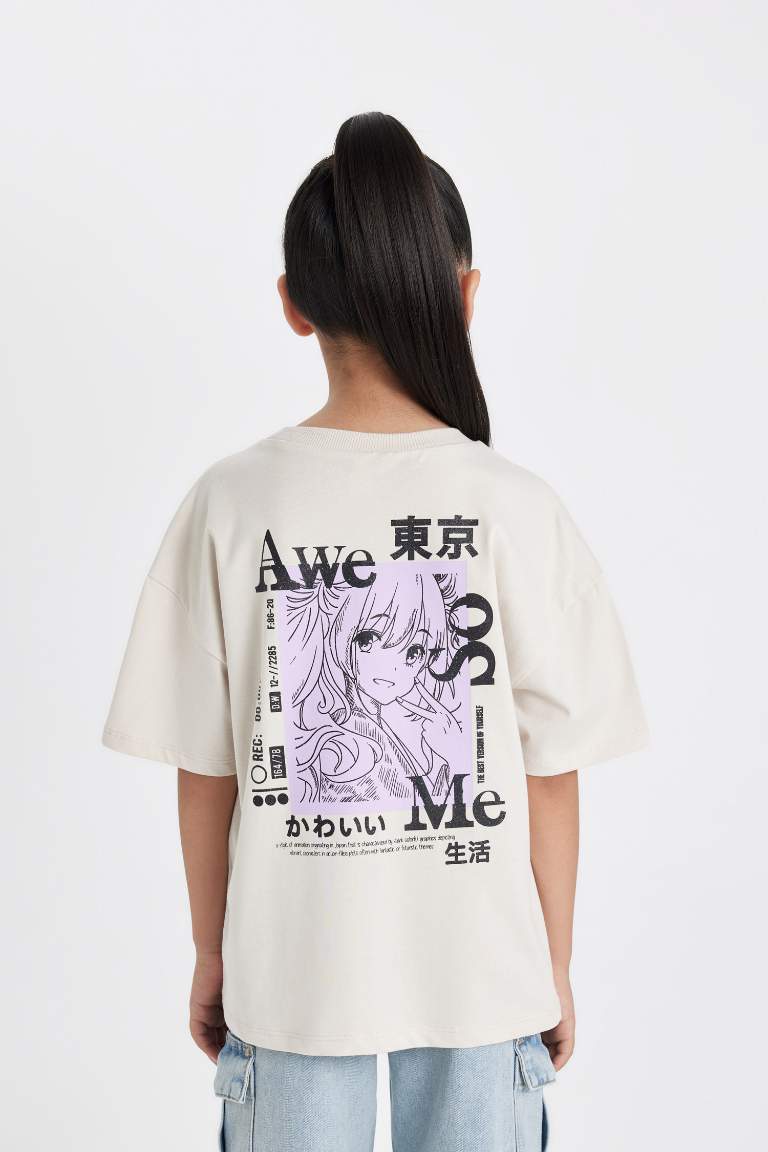 Girl Oversize Fit Crew Neck Printed Short Sleeve T-Shirt