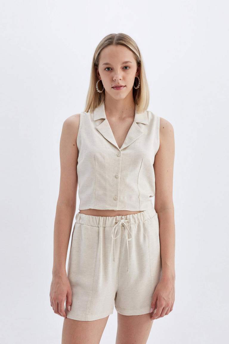 Regular Fit Normal Waist Linen Blend Shorts