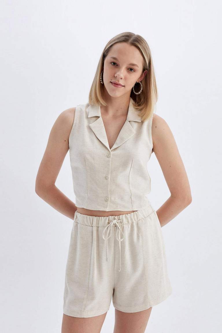 Regular Fit Normal Waist Linen Blend Shorts