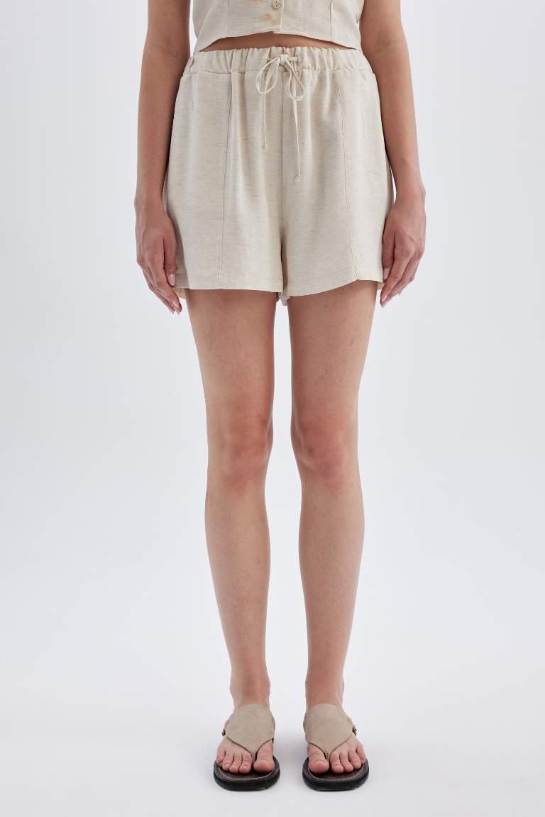 Regular Fit Normal Waist Linen Blend Shorts