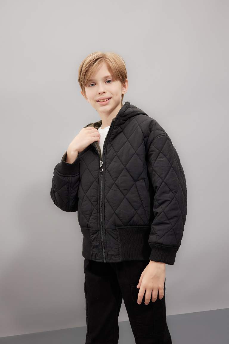 Boy Hooded Two Sided Puffer Jacket