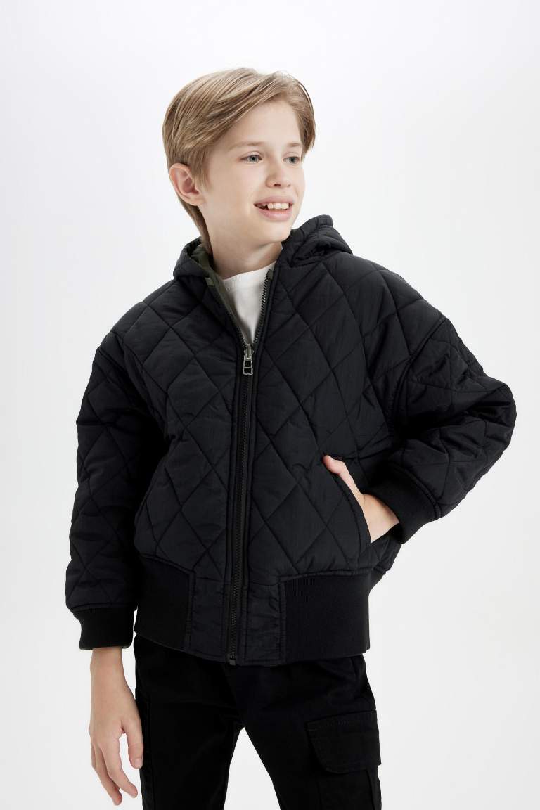 Boy Hooded Two Sided Puffer Jacket