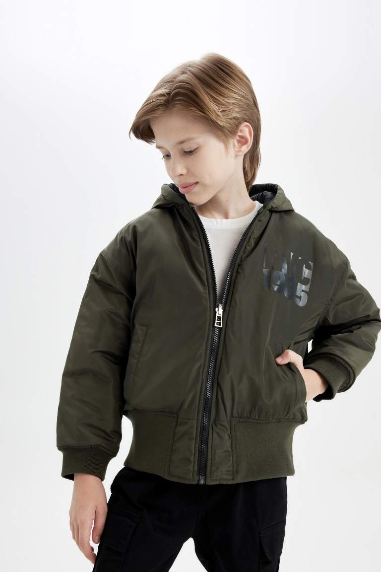 Boy Hooded Two Sided Puffer Jacket