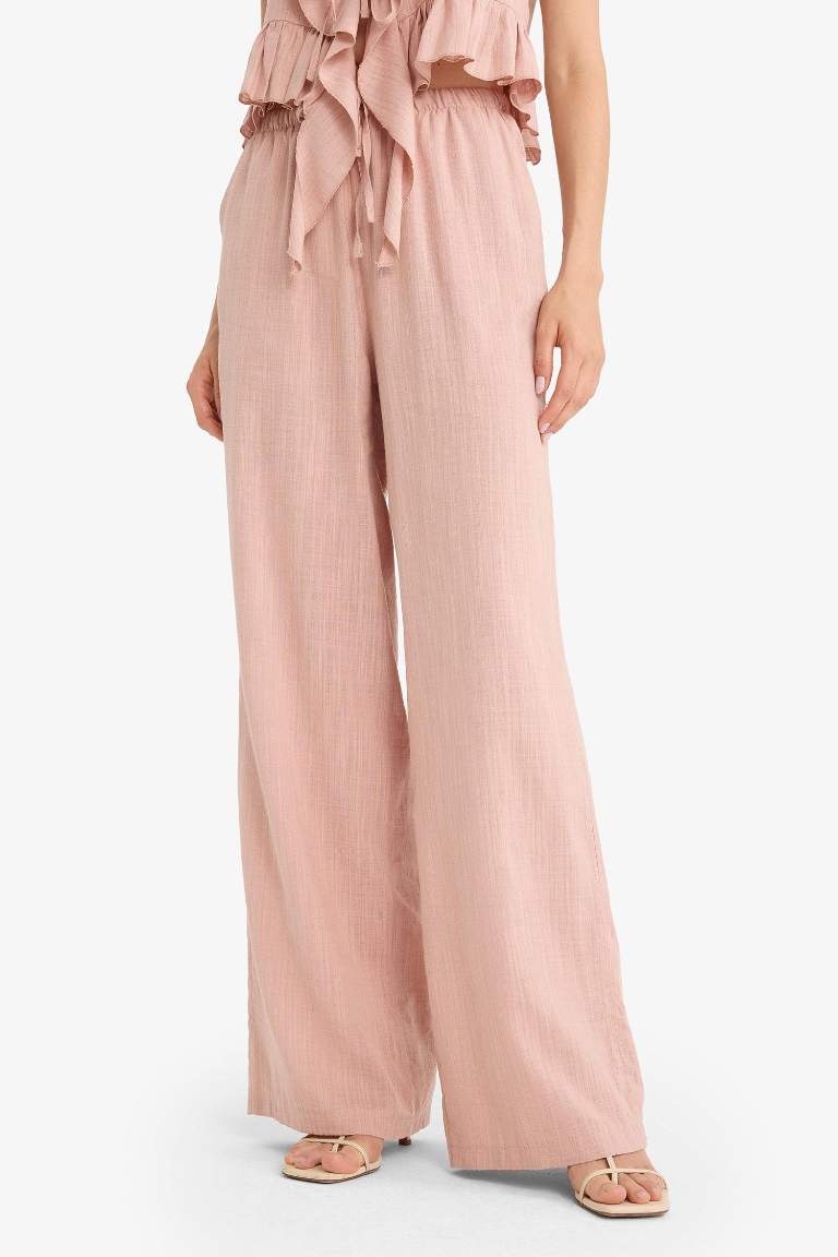 Pantolon Wide Leg Çift Cepli Normal Bel Standart Boy