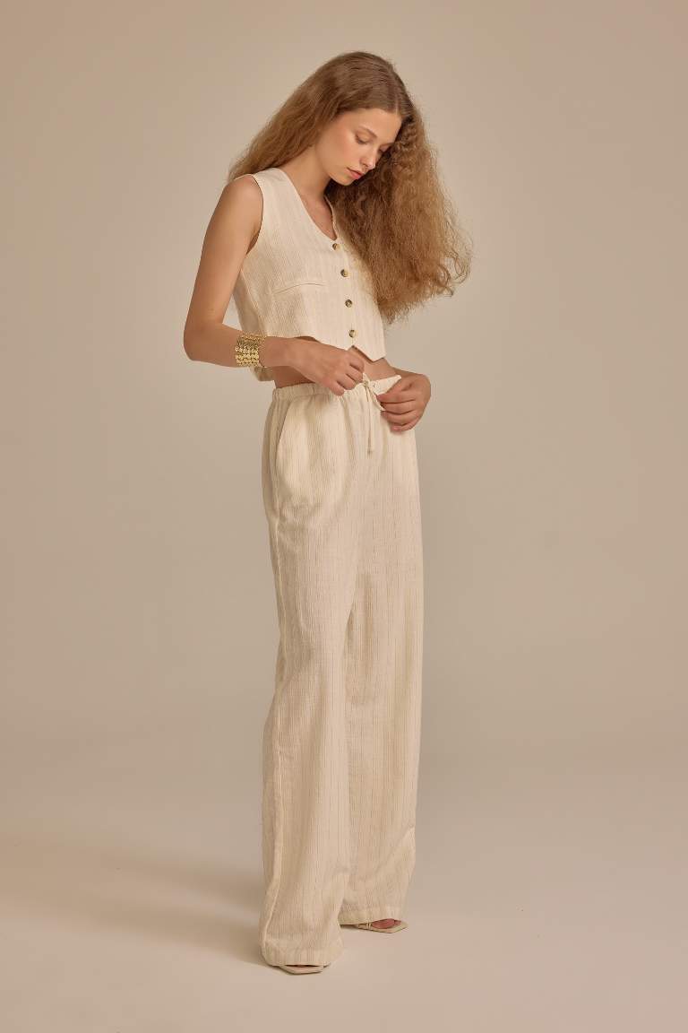 Wide Leg Normal Waist Standard Linen Blend Trousers