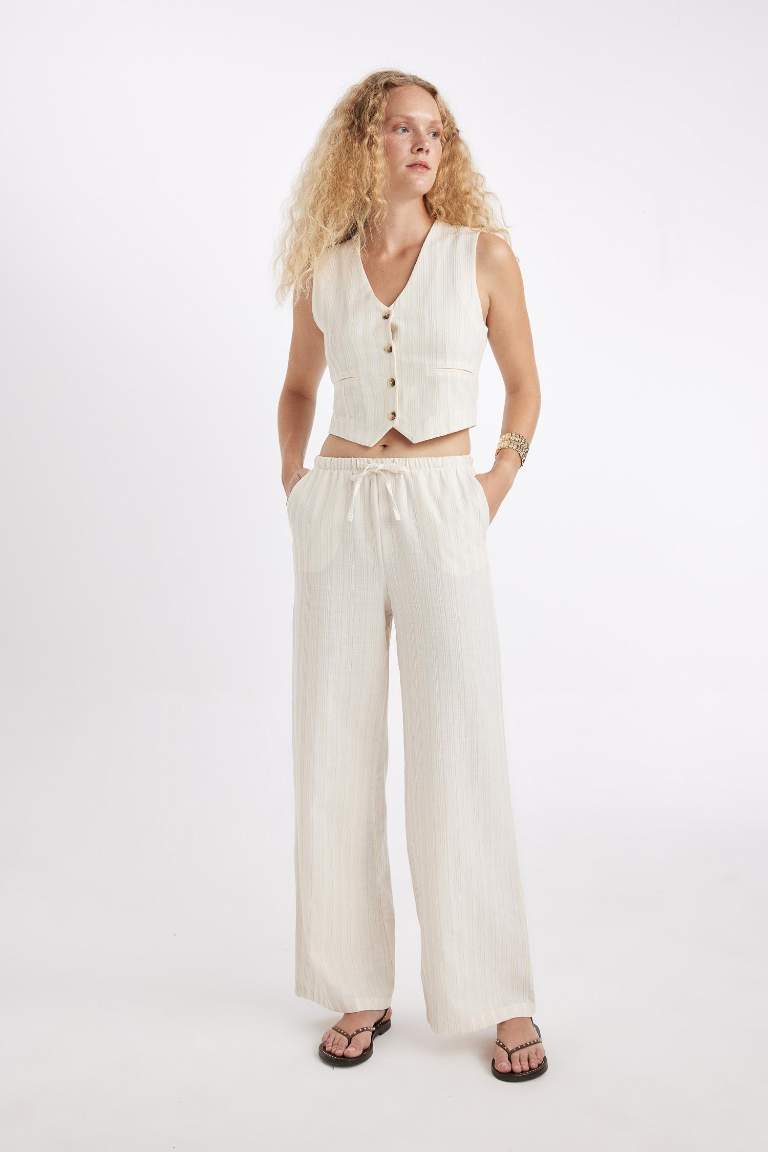 Wide Leg Normal Waist Standard Linen Blend Trousers