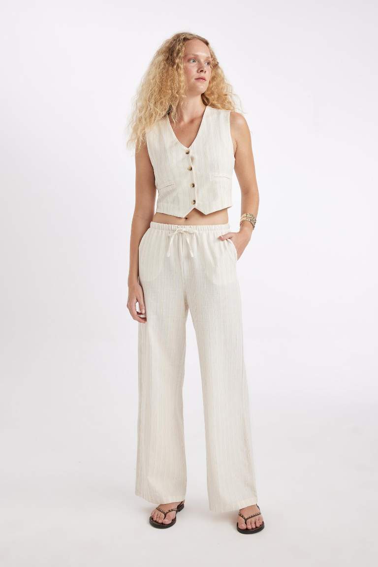 Wide Leg Normal Waist Standard Linen Blend Trousers