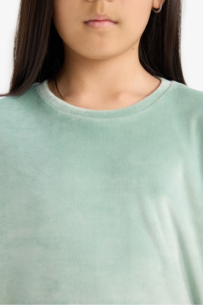 Kız Çocuk Pijama Takımı Polar Uzun Kollu Üst Çizgili Uzun Alt